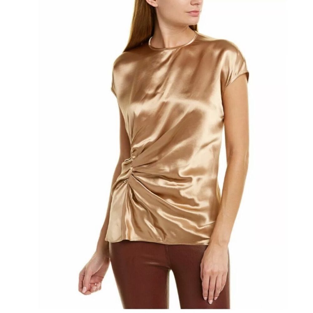 Helmut Lang Women's Metallic Ruched Satin Top Gold Medium